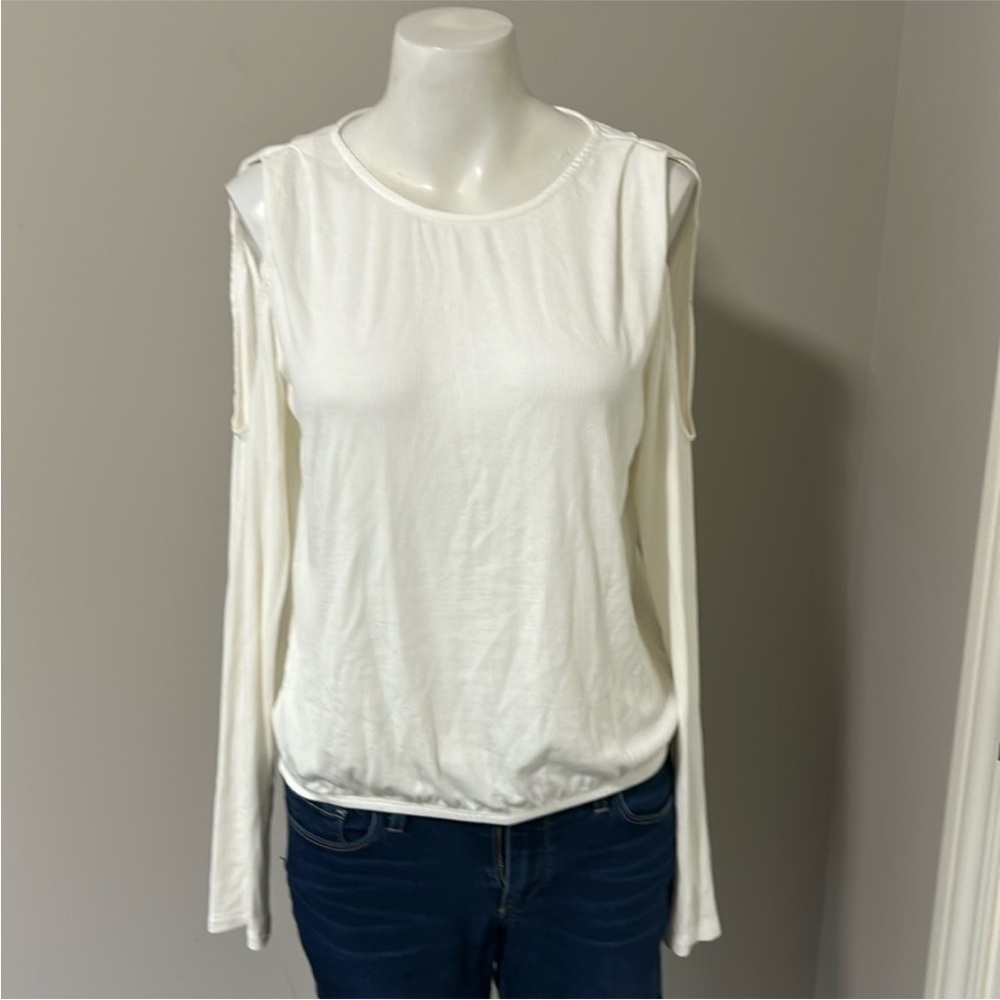 NWT Allison Joy from Evereve White Open Shoulder Ribbed Top SZ M - Picture 2 of 12
